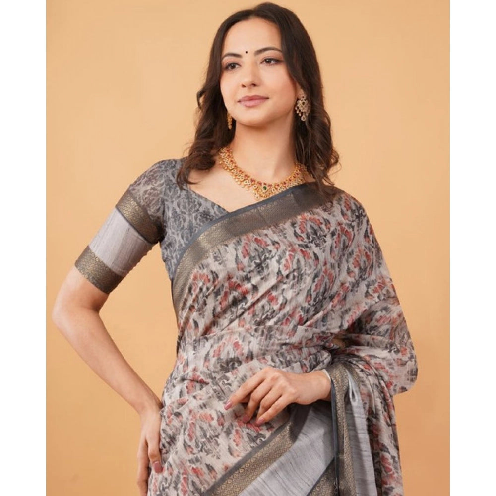 Generic Women's Polyester Printed Saree With Unstitched Blouse 5.5 Mtr (Multicolor)