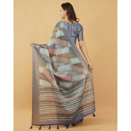 Generic Women's Polyester Printed Saree With Unstitched Blouse 5.5 Mtr (Multicolor)