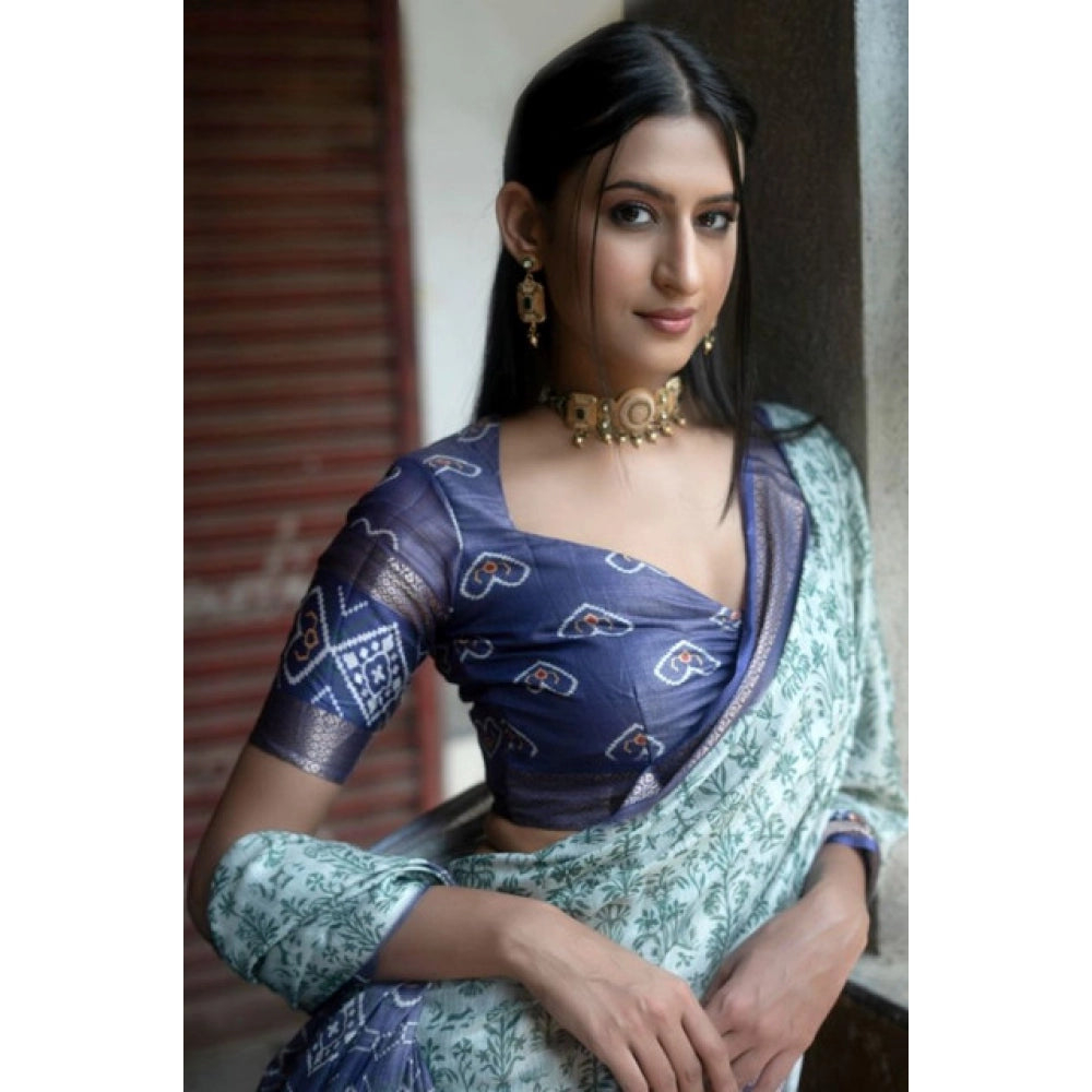 Generic Women's Polyester Printed Saree With Unstitched Blouse 5.5 Mtr (Green)