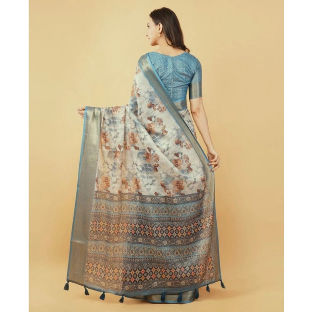 Generic Women's Polyester Printed Saree With Unstitched Blouse 5.5 Mtr (Multicolor)