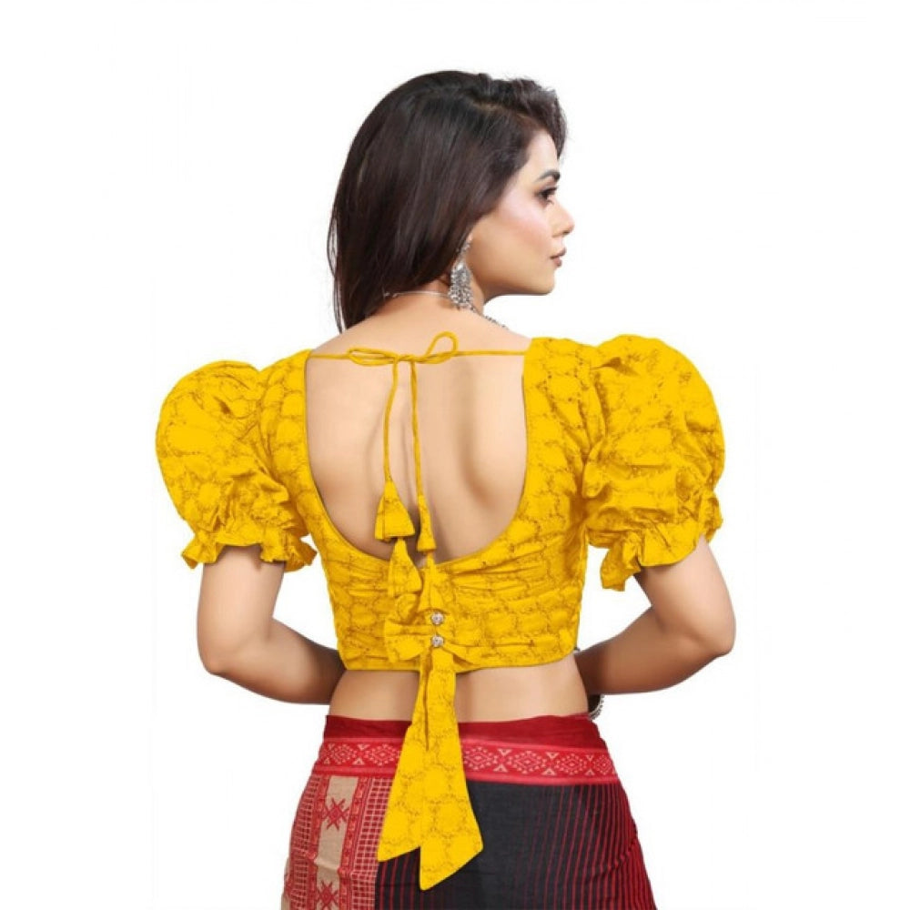 Generic Women's Cotton Embroidered V-Neck Non Padded Blouse (Mustard 36 Ready (Alterable up to 42)