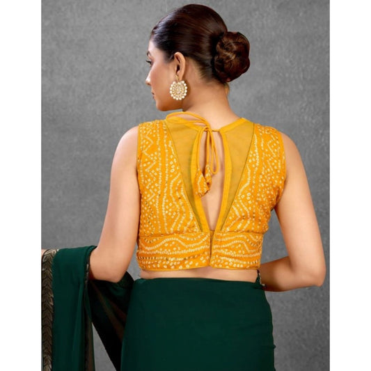 Generic Women's Rayon Cotton Bandhani Printed Halter Neck Non Padded Blouse (Mustard 38 Ready (Alterable up to 42)