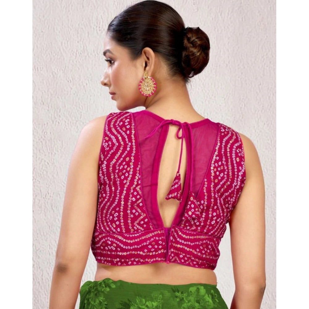 Generic Women's Rayon Cotton Bandhani Printed Halter Neck Non Padded Blouse (Pink 38 Ready (Alterable up to 42)