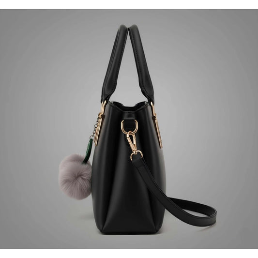 Generic Women's PU Leather Solid Shoulder Zipper Handbag (Black)