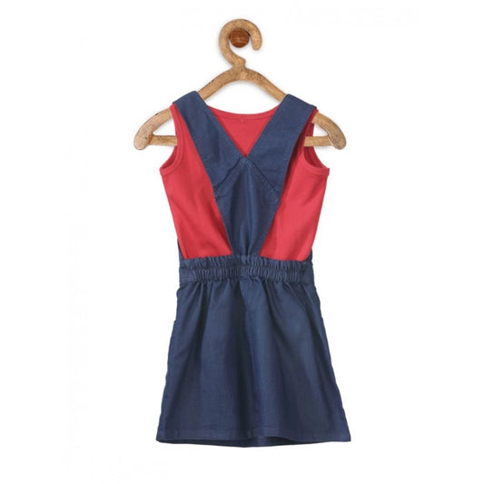 Generic Girl's Denim & Cotton Bow Sleeveless Dungaree (Red)