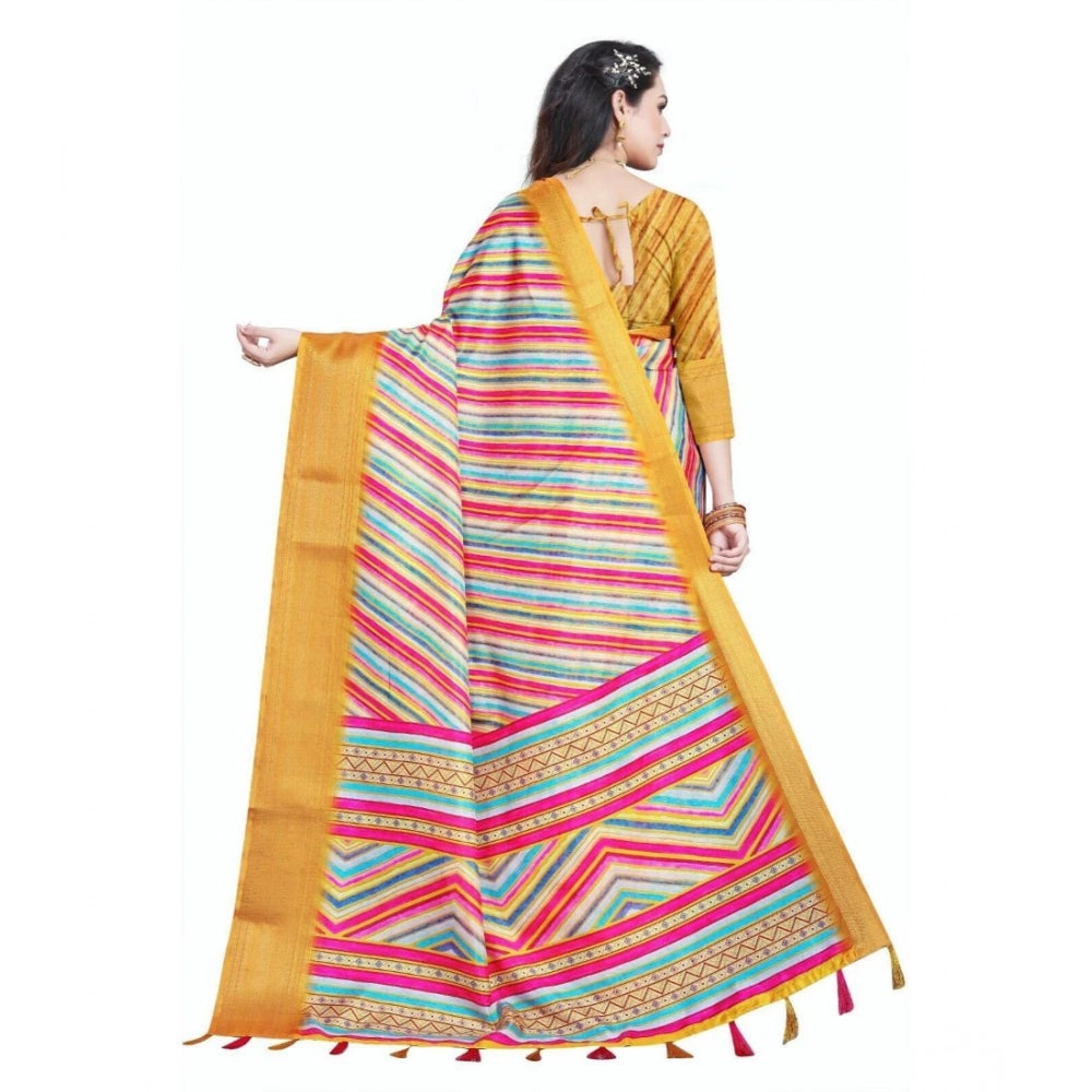 Generic Women's Cotton Silk Striped Saree With Unstitched Blouse 5.5Mtr (Multicolor)