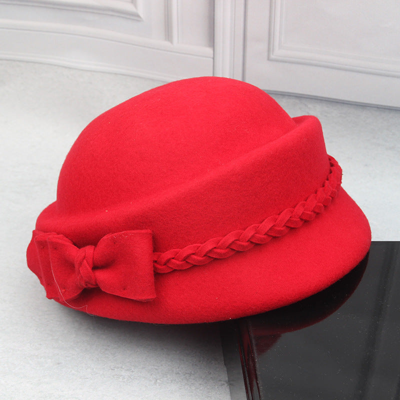 Elegant Bow Beret Wool Top Hat