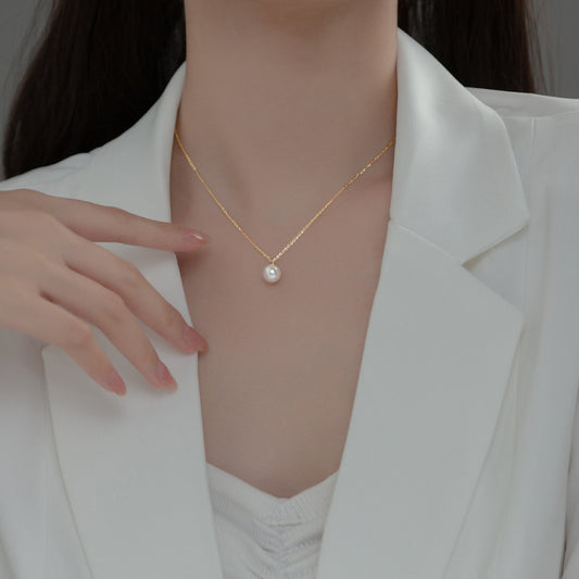 S925 Silver Temperament Single Shell Pearls Synthetic Pearl Simplicity Necklace