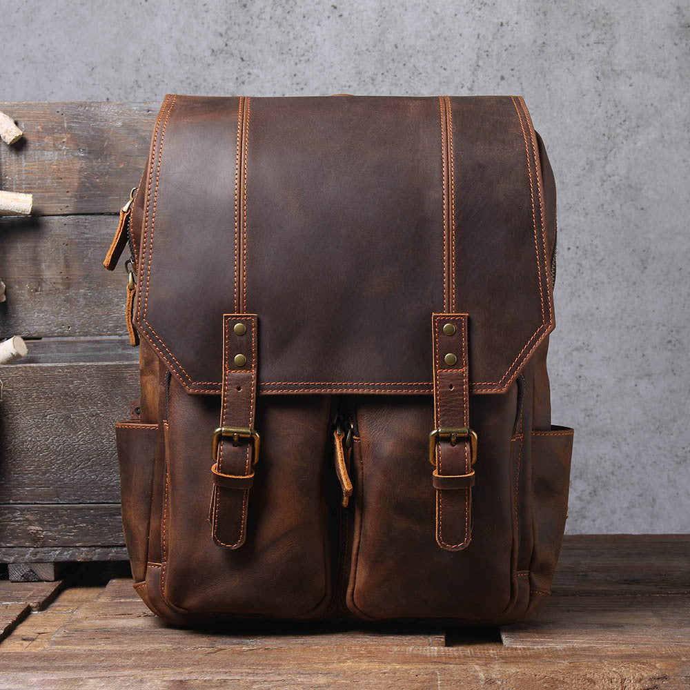 Men's Original Top Layer Cowhide Travel Leather Backpack