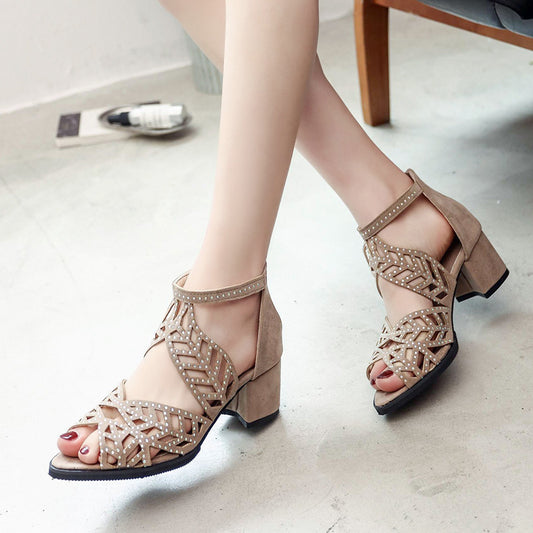 New Style Sandals Women's Large Size Back Zipper Thick Heel