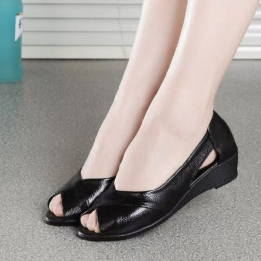 Casual Peep Toe Rubber Mid Heel Women's Sandals