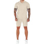 Men's Fashion Waffle V-neck Polo Short Sleeve Shorts Suit