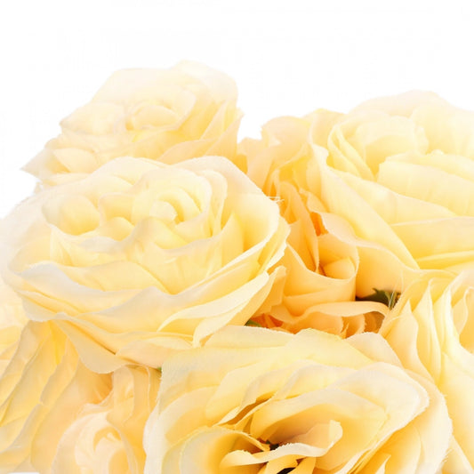 Generic Silk Polyester Artificial Rose Flowers Bunch Bouquet Of 12 Roses For Home Decoration (Color: Cream,Length: 17 Inches)