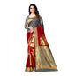 Generic Women's Banarasi Silk Saree With Blouse (Grey, Red, 5-6Mtrs)