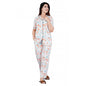 Generic Women's Casual Half Sleeve Printed Viscose Rayon Shirt With Pyjama Pant Night Suit Set (White)