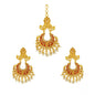 Generic Women's Rose Gold Plated Alloy Kundan Earrings &amp; Mangtikka (Maroon)