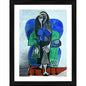 Generic Seated Woman with Green Shawl 1960 Painting With Wood Photo Frame (Multicolor)