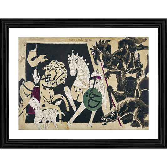 Generic Five Horses and the Battle Painting With Wood Photo Frame (Multicolor)