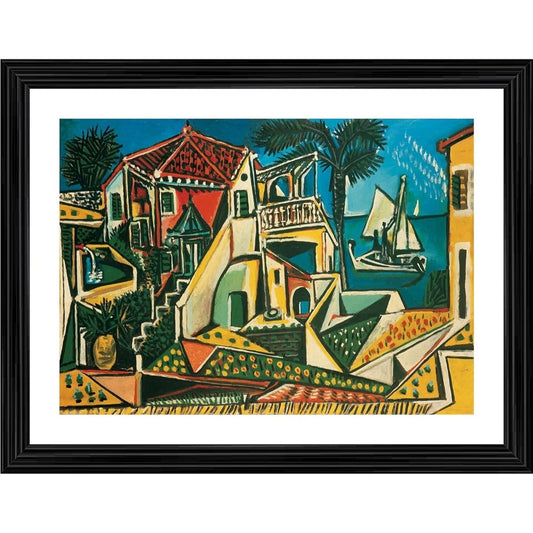 Generic Mediterranean Landscape 1953 Painting With Wood Photo Frame (Multicolor)