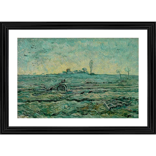 Generic Snow Covered Field with a Harrow 1890 Painting With Wood Photo Frame (Multicolor)