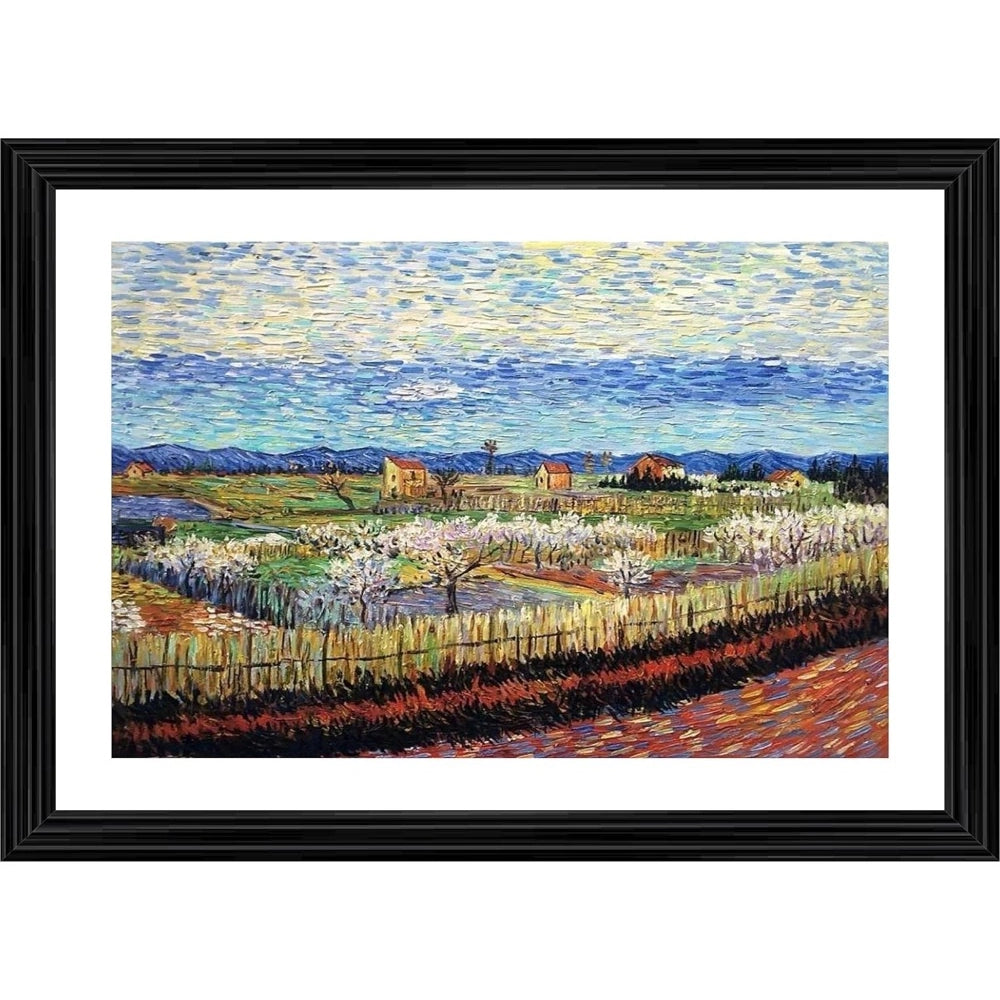 Generic Peach Trees in Blossom 1888 Painting With Wood Photo Frame (Multicolor)