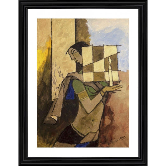Generic Lady with a Candle Painting With Wood Photo Frame (Multicolor)