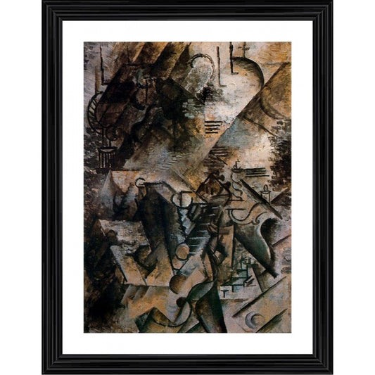 Generic Woman with Guitar and Piano 1911 Painting With Wood Photo Frame (Multicolor)