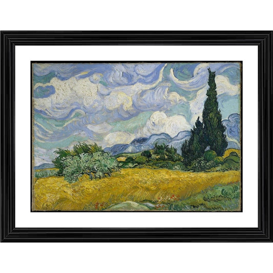 Generic The Cypress and the Wheatfield 1889 Painting With Wood Photo Frame (Multicolor)