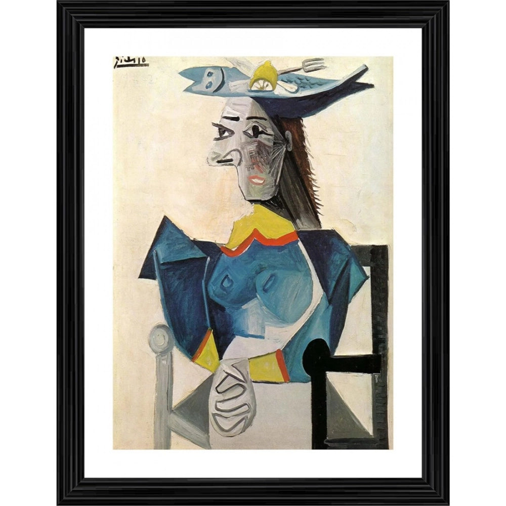 Generic Woman in a Fish Hat 1942 Painting With Wood Photo Frame (Multicolor)