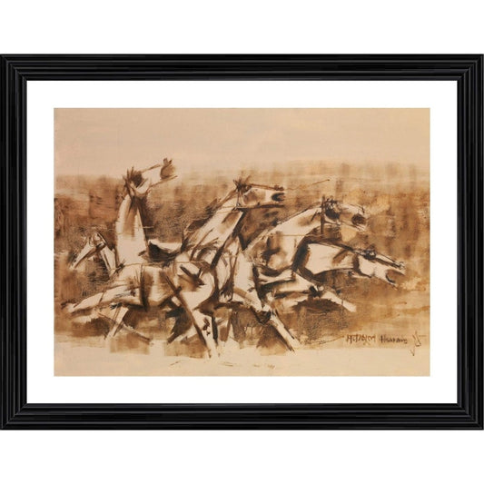 Generic Four Horses and the Battle Painting With Wood Photo Frame (Multicolor)