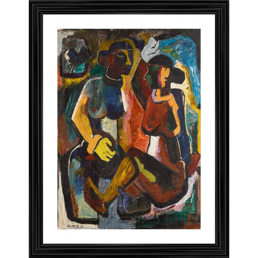 Generic Maharashtriy Women 1950 Painting With Wood Photo Frame (Multicolor)