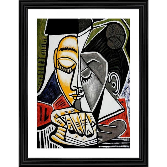 Generic Woman Reading and art 1953 Painting With Wood Photo Frame (Multicolor)