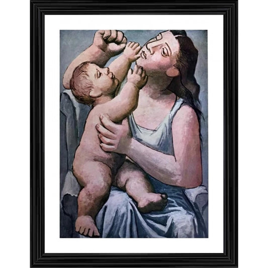Generic Mother and Child 1921 Painting With Wood Photo Frame (Multicolor)
