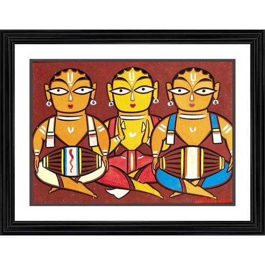 Generic Three Musicians 1 Painting With Wood Photo Frame (Multicolor)