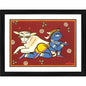 Generic Bal Krishna and Cow Painting With Wood Photo Frame (Multicolor)