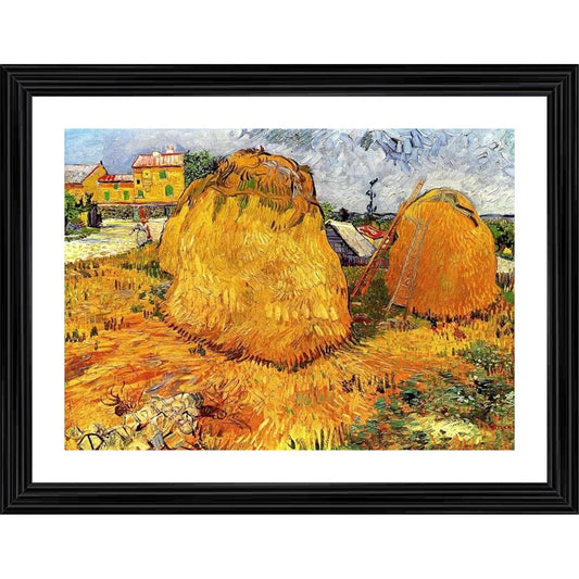 Generic Haystacks in Provence 1888 Painting With Wood Photo Frame (Multicolor)
