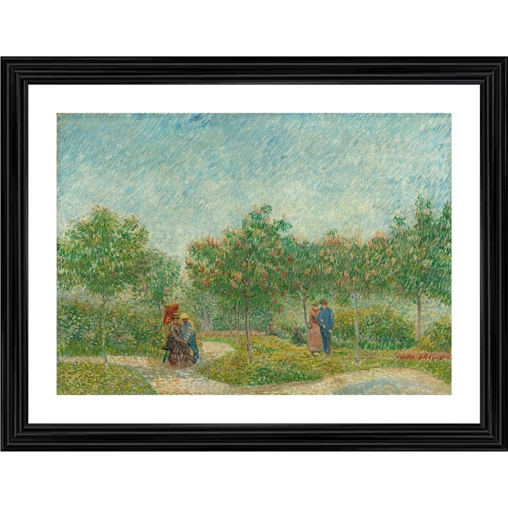 Generic Garden with Courting Couples 1887 Painting With Wood Photo Frame (Multicolor)