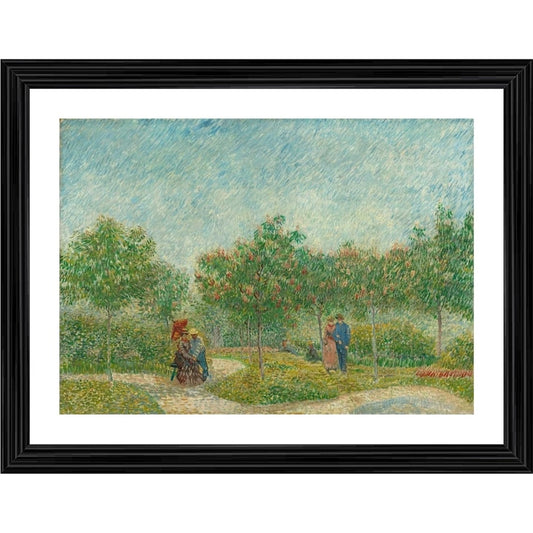 Generic Garden with Courting Couples 1887 Painting With Wood Photo Frame (Multicolor)