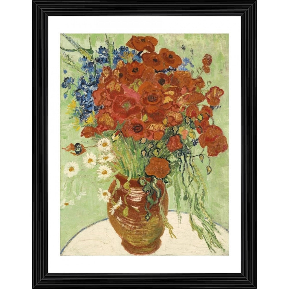 Generic Vase with Cornflowers and Poppies 1887 Painting With Wood Photo Frame (Multicolor)