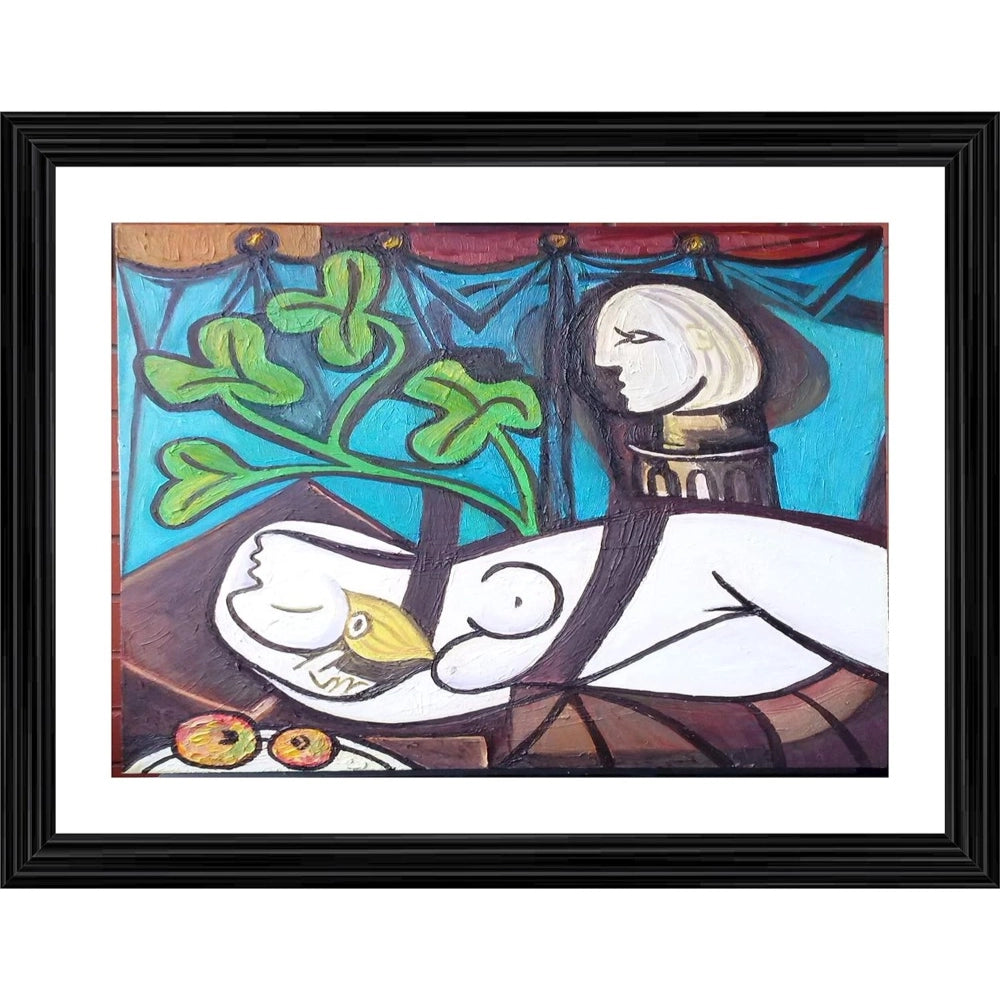 Generic Nude Green Leaves and Bust 1932 Painting With Wood Photo Frame (Multicolor)