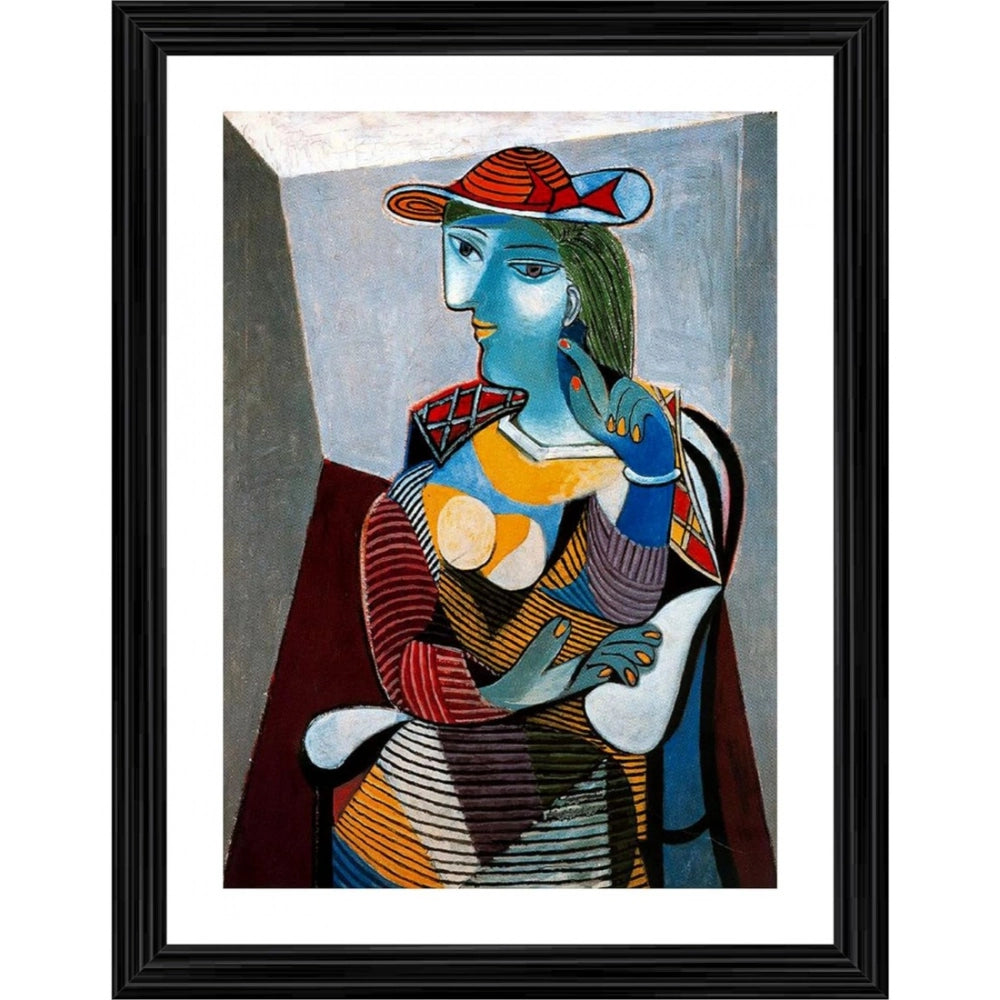 Generic Seated Woman Marie Therese 1937 Painting With Wood Photo Frame (Multicolor)