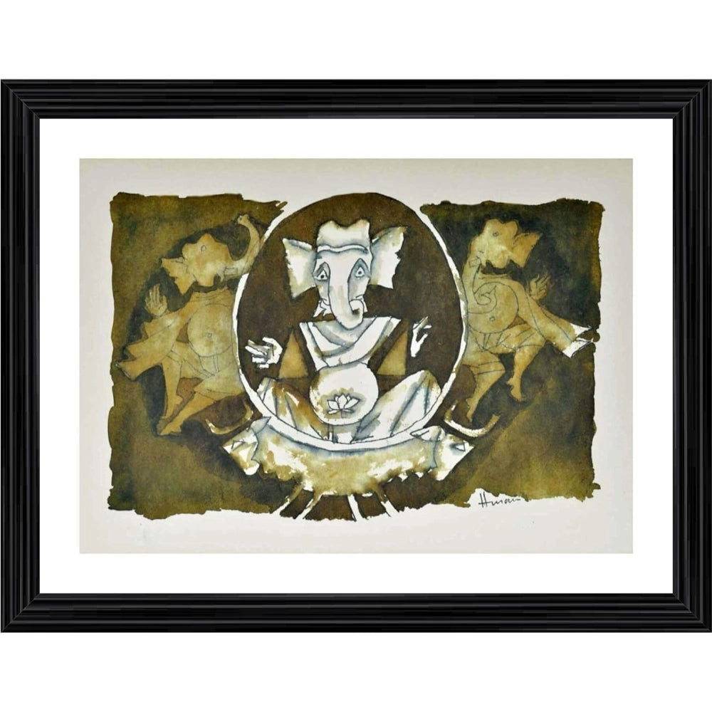 Generic Shree Ganesh Painting With Wood Photo Frame (Multicolor)