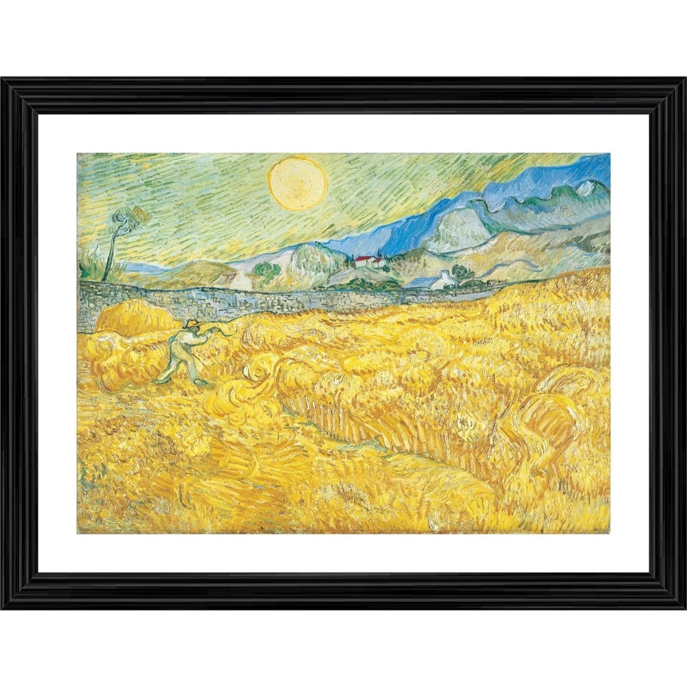 Generic Wheatfield with a Reaper 1889 Painting With Wood Photo Frame (Multicolor)