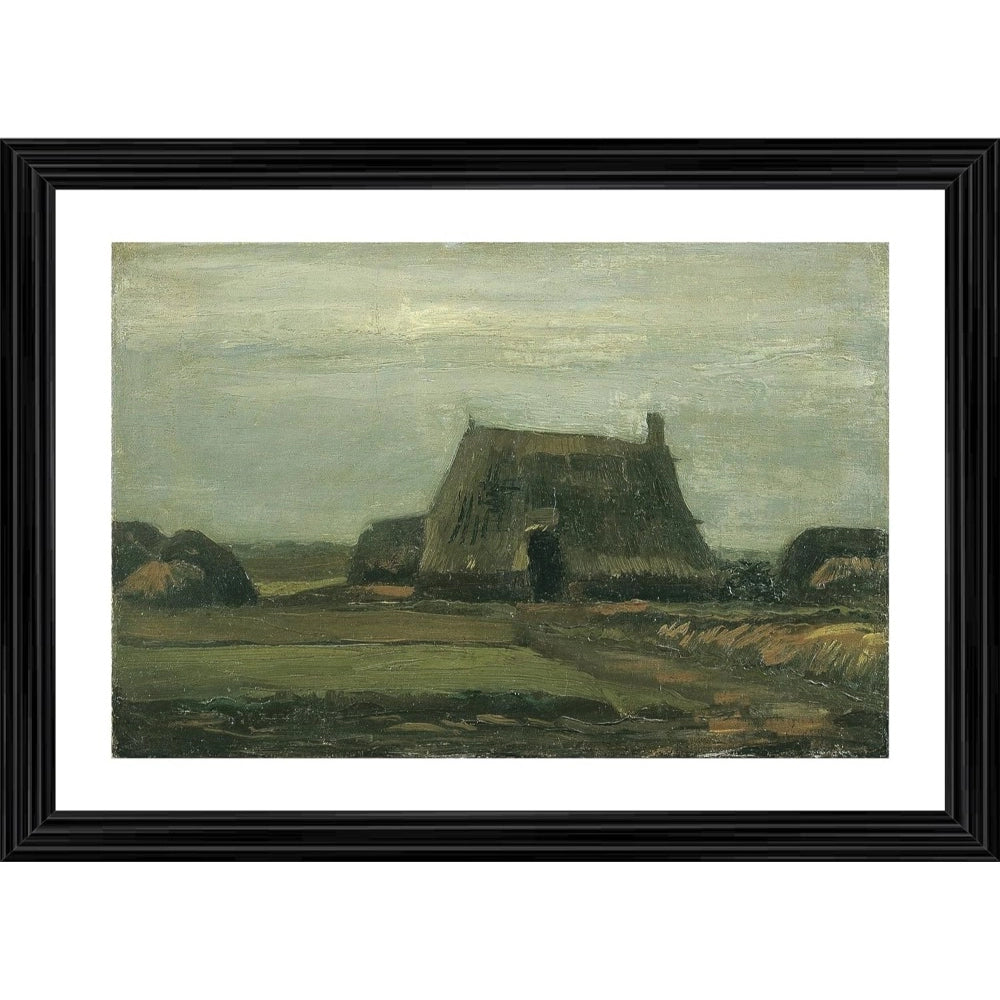 Generic Farm with Stacks of Peat 1883 Painting With Wood Photo Frame (Multicolor)