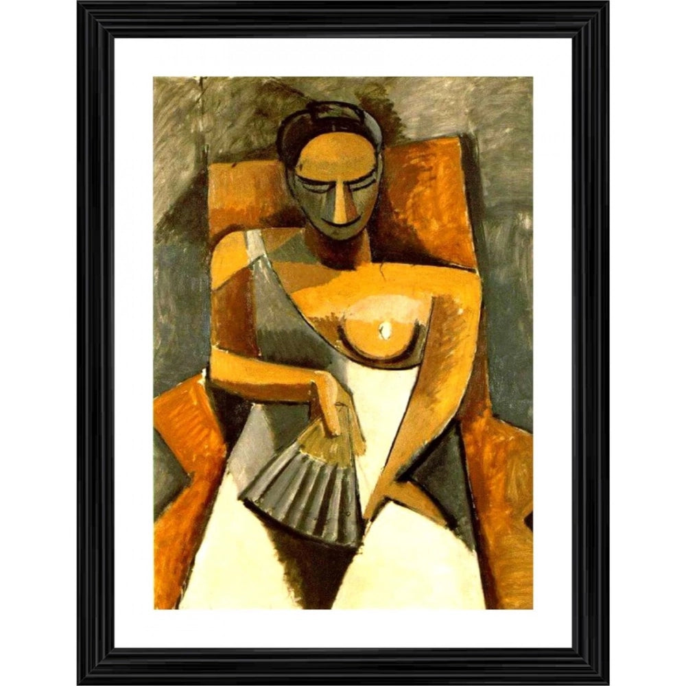 Generic Woman with a Fan 1907 Painting With Wood Photo Frame (Multicolor)