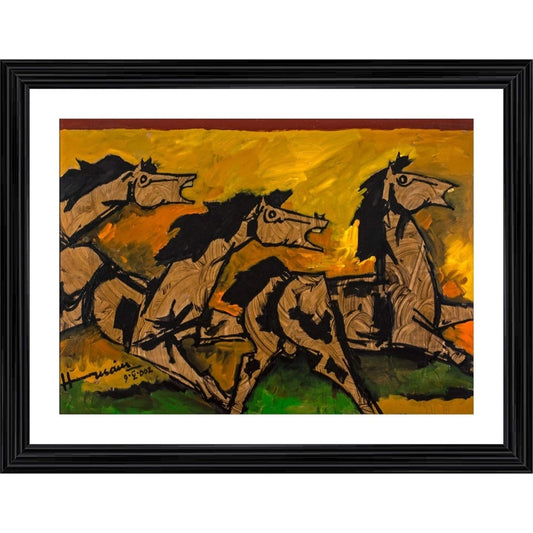 Generic Three Horses Painting With Wood Photo Frame (Multicolor)