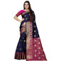 Generic Women's Silk Blend Woven Saree With Unstitched Blouse 5.5Mtr (Dark Blue-Pink)