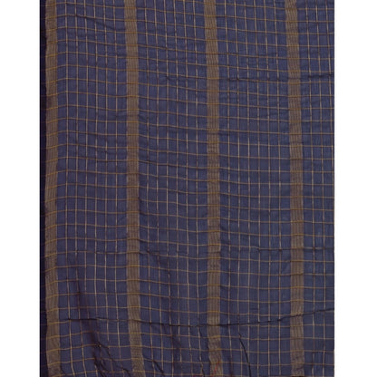 Generic Women's Silk Blend Checkered Saree With Unstitched Blouse 5.5Mtr (Blue)