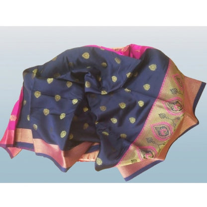 Generic Women's Silk Blend Woven Saree With Unstitched Blouse 5.5Mtr (Dark Blue)