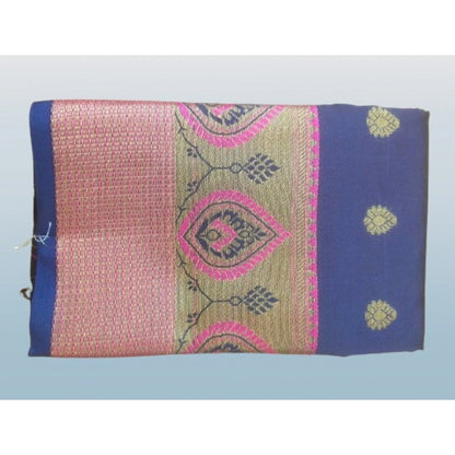 Generic Women's Silk Blend Woven Saree With Unstitched Blouse 5.5Mtr (Dark Blue)